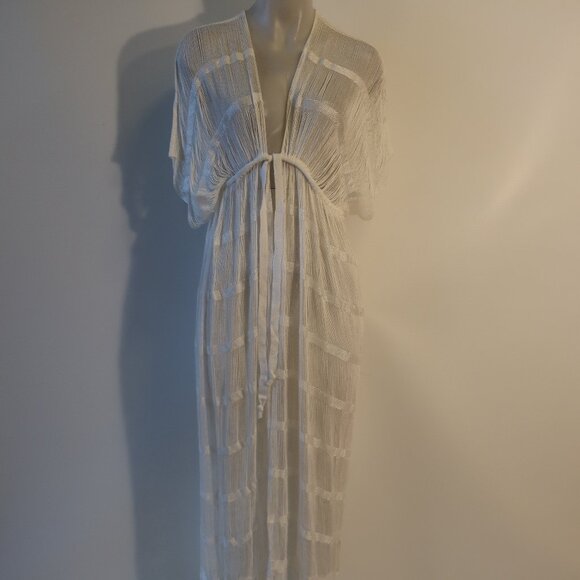 NWT Womens Michaela White Long Linguini Fringe Duster Dress OS * - Picture 1 of 12
